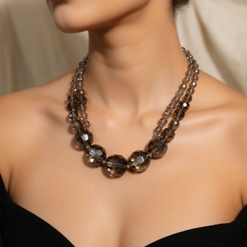 Source Unknown Smoky Brown Faceted Triple-Strand Necklace